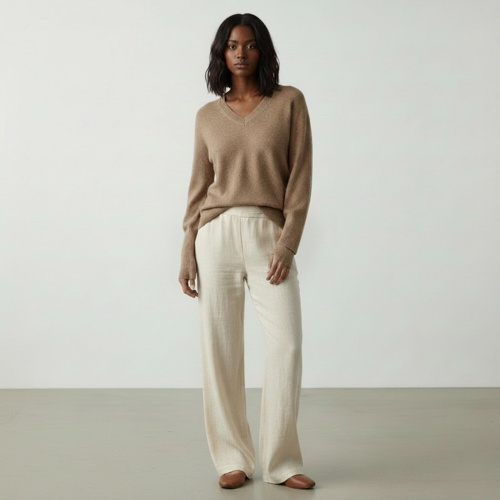 Tahari | V-Neck Sweater‎ M Camel 100% 2-Ply Cashmere Knit Pullover